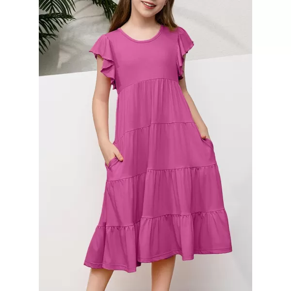 blibean Girl 2024 Summer Boho Sun Dress Ruffled Pockets Dresses Size 6-15 Years