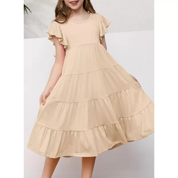 blibean Girl 2024 Summer Boho Sun Dress Ruffled Pockets Dresses Size 6-15 Years