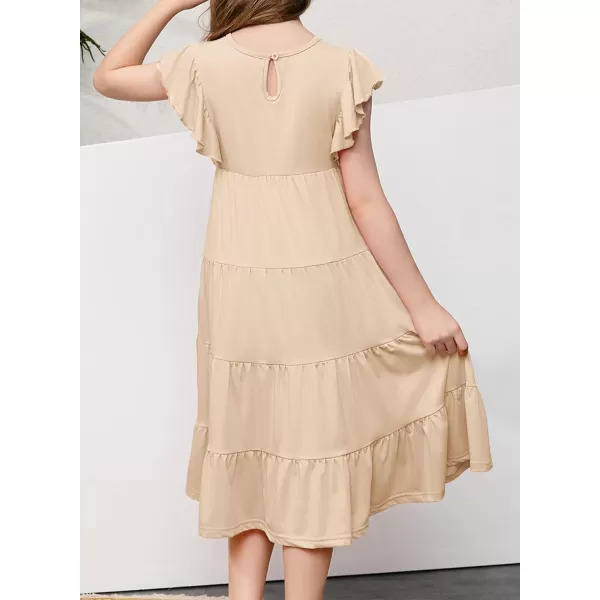blibean Girl 2024 Summer Boho Sun Dress Ruffled Pockets Dresses Size 6-15 Years