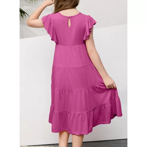 blibean Girl 2024 Summer Boho Sun Dress Ruffled Pockets Dresses Size 6-15 Years