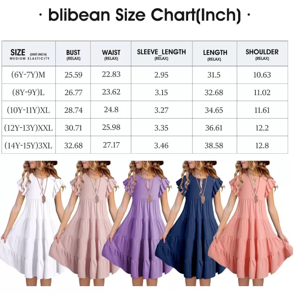 blibean Girl 2024 Summer Boho Sun Dress Ruffled Pockets Dresses Size 6-15 Years