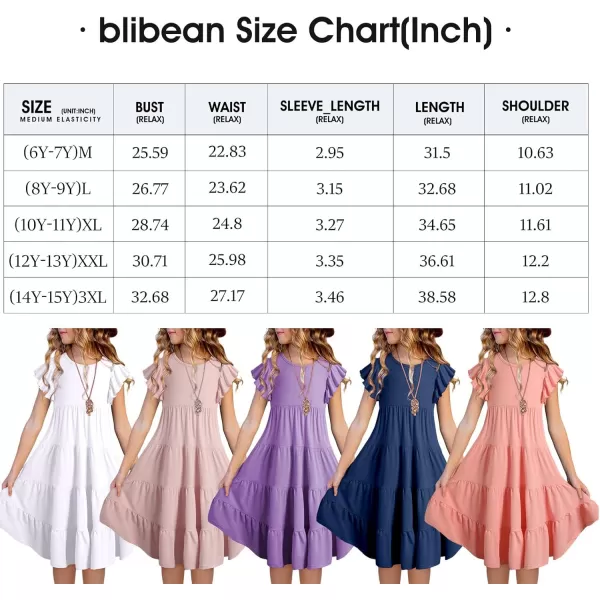 blibean Girl 2024 Summer Boho Sun Dress Ruffled Pockets Dresses Size 6-15 Years