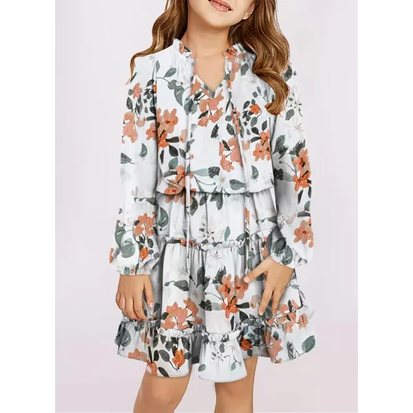 blibean Girl Fall Long Sleeve Dress Kids Floral Bohemian Tiered Dresses 4-15 Years Old
