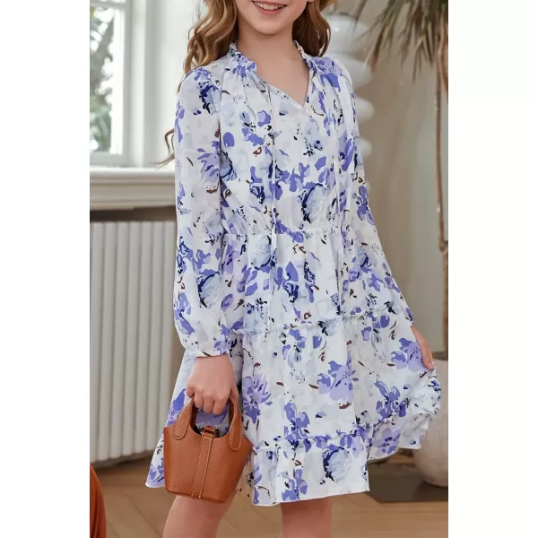 blibean Girl Fall Long Sleeve Dress Kids Floral Bohemian Tiered Dresses 4-15 Years Old