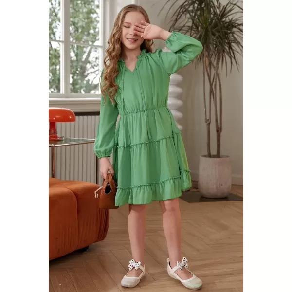 blibean Girl Fall Long Sleeve Dress Kids Floral Bohemian Tiered Dresses 4-15 Years Old