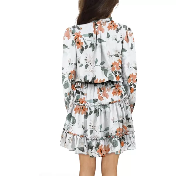 blibean Girl Fall Long Sleeve Dress Kids Floral Bohemian Tiered Dresses 4-15 Years Old