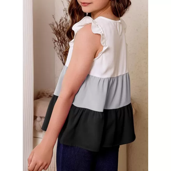 blibean Girl Summer Color Black Ruffle Sleeve Shirts Size 4-15 Years