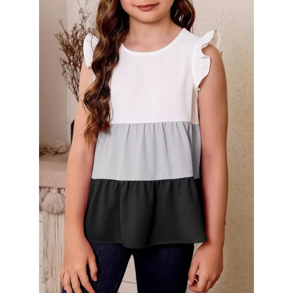 blibean Girl Summer Color Black Ruffle Sleeve Shirts Size 4-15 Years