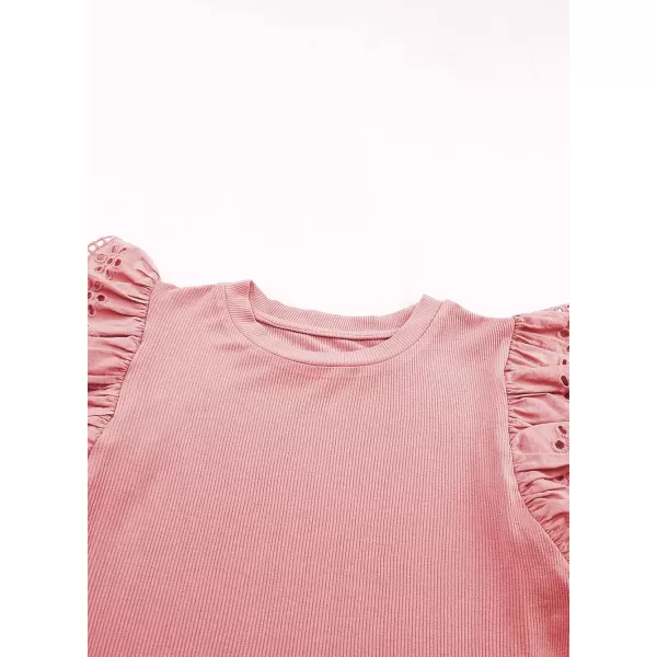 blibean Girl Summer Tops Tween Girls Ruffle Sleeve Blouse Solid Color Casual Shirts Cute Clothes Preteen Kid Dressy Clothing Size 12-13 Years Old Pink