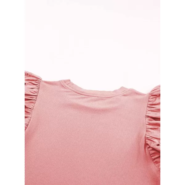 blibean Girl Summer Tops Tween Girls Ruffle Sleeve Blouse Solid Color Casual Shirts Cute Clothes Preteen Kid Dressy Clothing Size 12-13 Years Old Pink