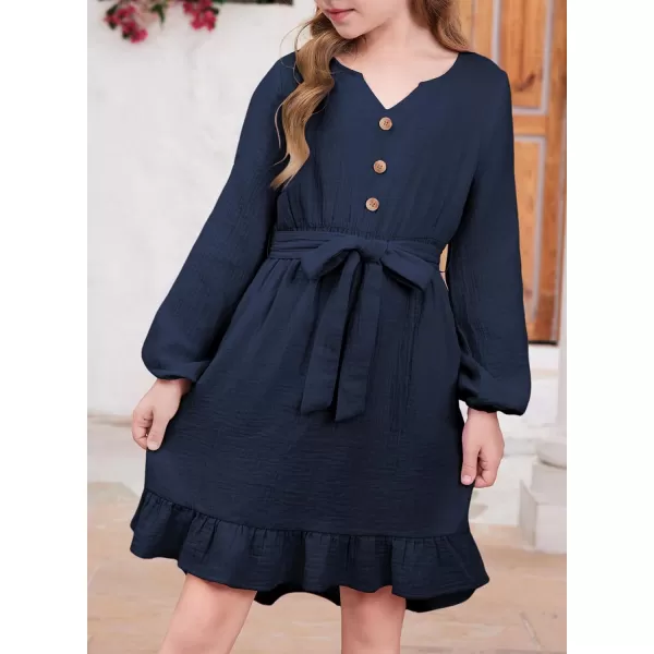 blibean Girls Cotton Long Sleeve Dresses Ruffled Semi Formal Dress Size 6-15 Years
