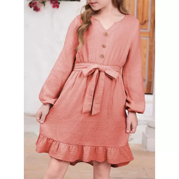 blibean Girls Cotton Long Sleeve Dresses Ruffled Semi Formal Dress Size 6-15 Years