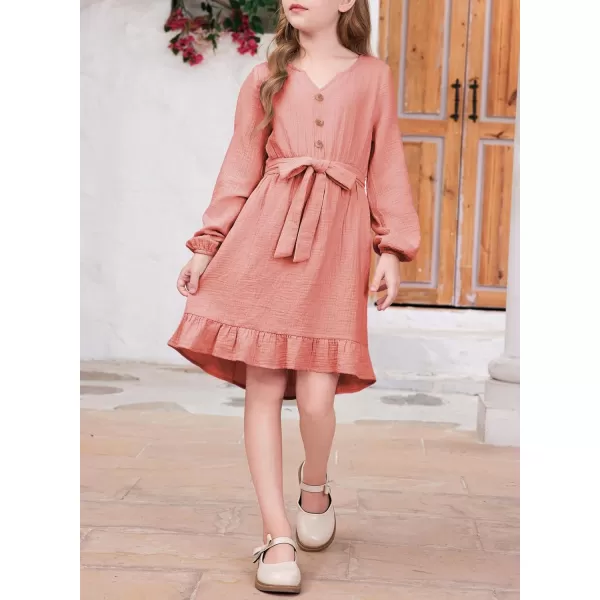 blibean Girls Cotton Long Sleeve Dresses Ruffled Semi Formal Dress Size 6-15 Years