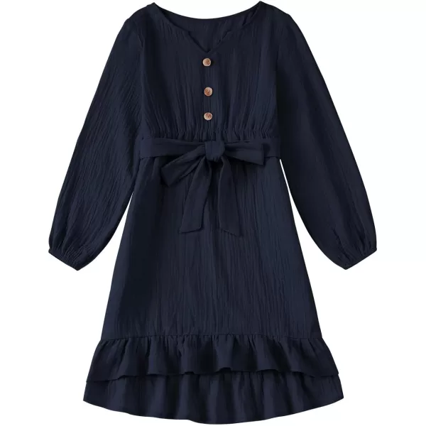 blibean Girls Cotton Long Sleeve Dresses Ruffled Semi Formal Dress Size 6-15 Years