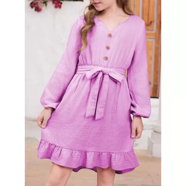 blibean Girls Cotton Long Sleeve Dresses Ruffled Semi Formal Dress Size 6-15 Years