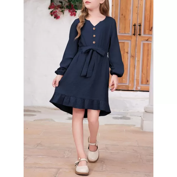 blibean Girls Cotton Long Sleeve Dresses Ruffled Semi Formal Dress Size 6-15 Years