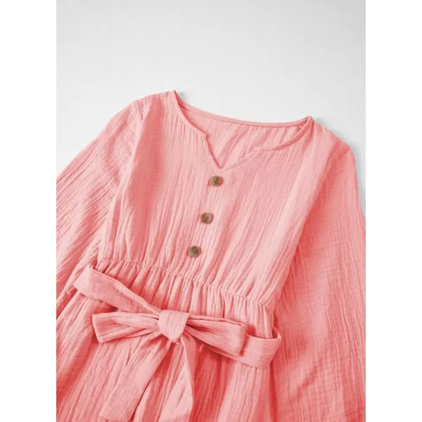blibean Girls Cotton Long Sleeve Dresses Ruffled Semi Formal Dress Size 6-15 Years