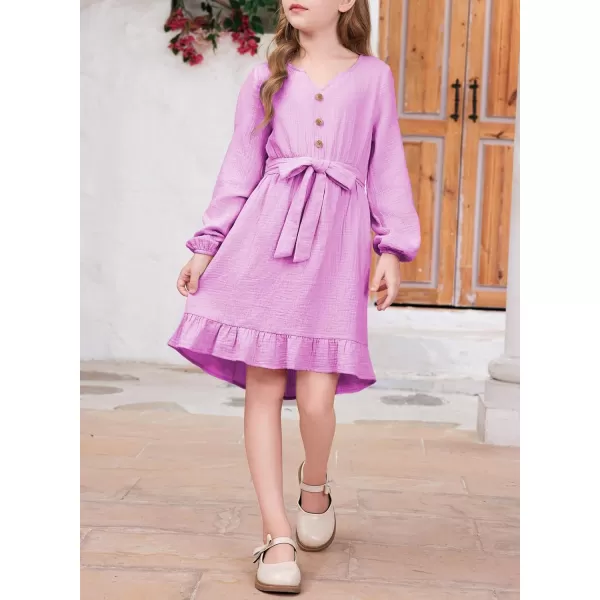 blibean Girls Cotton Long Sleeve Dresses Ruffled Semi Formal Dress Size 6-15 Years