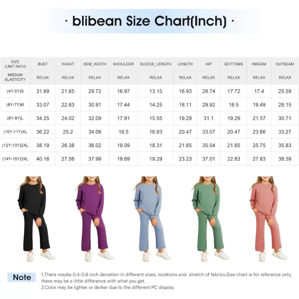 blibean Girls Fall Clothes Set Tween Rib Knit Sweatsuit Outfits Size 4-13 Years