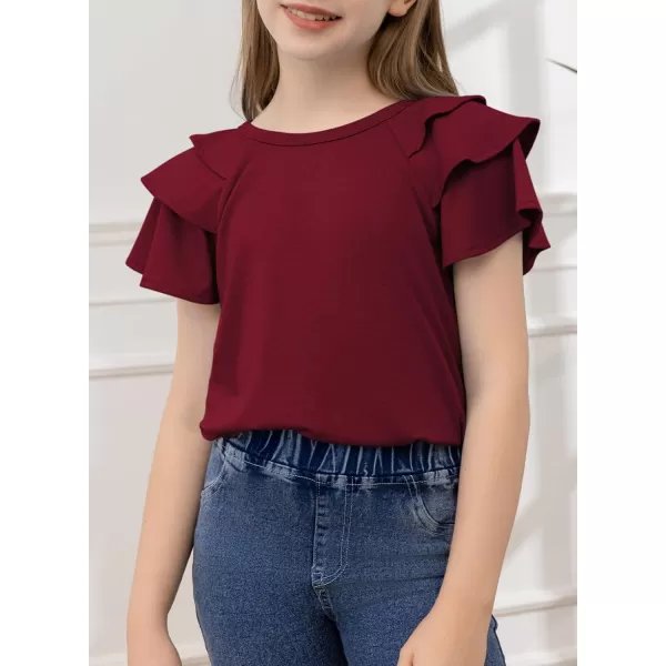 blibean Girls Fashion Layer Ruffle Short Sleeve Shirt Size 6-15 Years