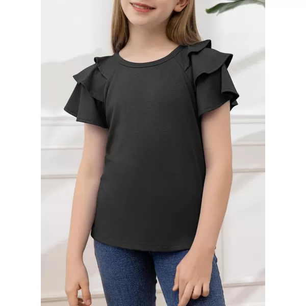 blibean Girls Fashion Layer Ruffle Short Sleeve Shirt Size 6-15 Years