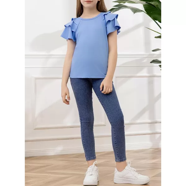 blibean Girls Fashion Layer Ruffle Short Sleeve Shirt Size 6-15 Years