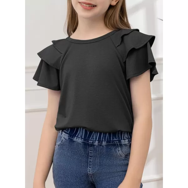 blibean Girls Fashion Layer Ruffle Short Sleeve Shirt Size 6-15 Years