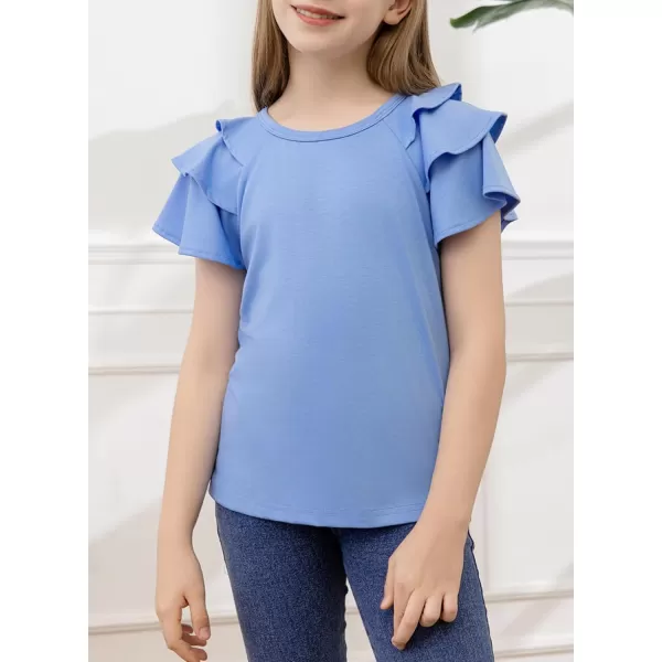 blibean Girls Fashion Layer Ruffle Short Sleeve Shirt Size 6-15 Years