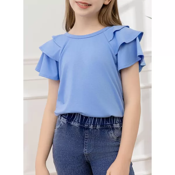 blibean Girls Fashion Layer Ruffle Short Sleeve Shirt Size 6-15 Years