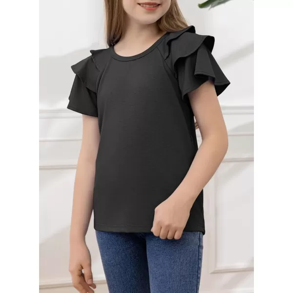 blibean Girls Fashion Layer Ruffle Short Sleeve Shirt Size 6-15 Years