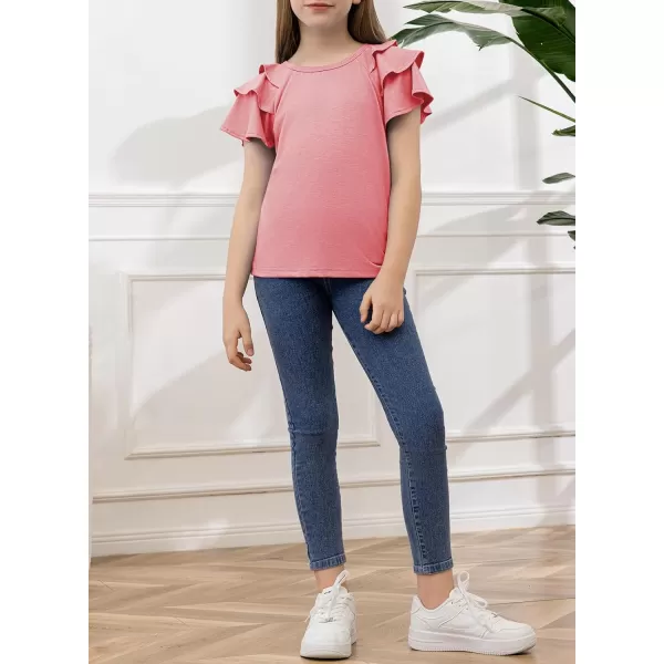 blibean Girls Fashion Layer Ruffle Short Sleeve Shirt Size 6-15 Years