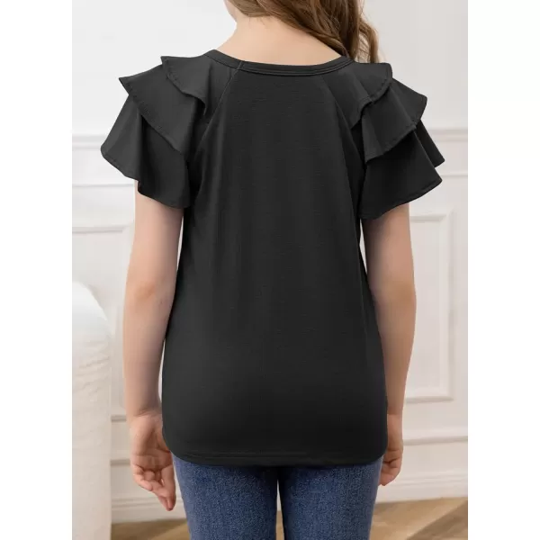 blibean Girls Fashion Layer Ruffle Short Sleeve Shirt Size 6-15 Years