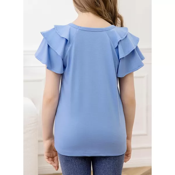 blibean Girls Fashion Layer Ruffle Short Sleeve Shirt Size 6-15 Years