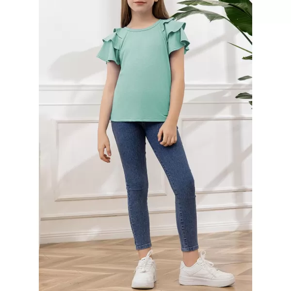blibean Girls Fashion Layer Ruffle Short Sleeve Shirt Size 6-15 Years