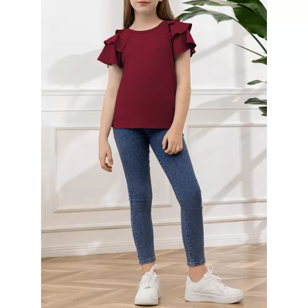 blibean Girls Fashion Layer Ruffle Short Sleeve Shirt Size 6-15 Years