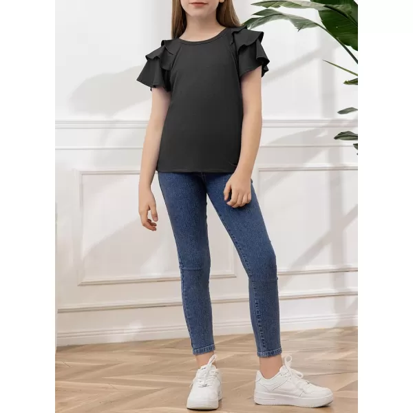 blibean Girls Fashion Layer Ruffle Short Sleeve Shirt Size 6-15 Years