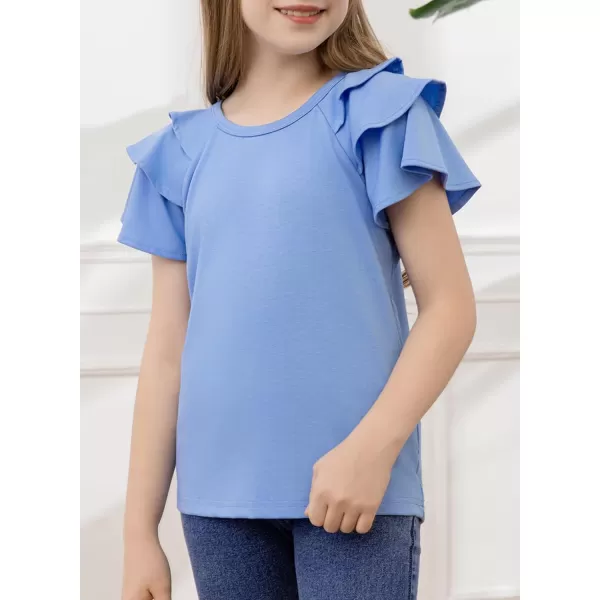 blibean Girls Fashion Layer Ruffle Short Sleeve Shirt Size 6-15 Years