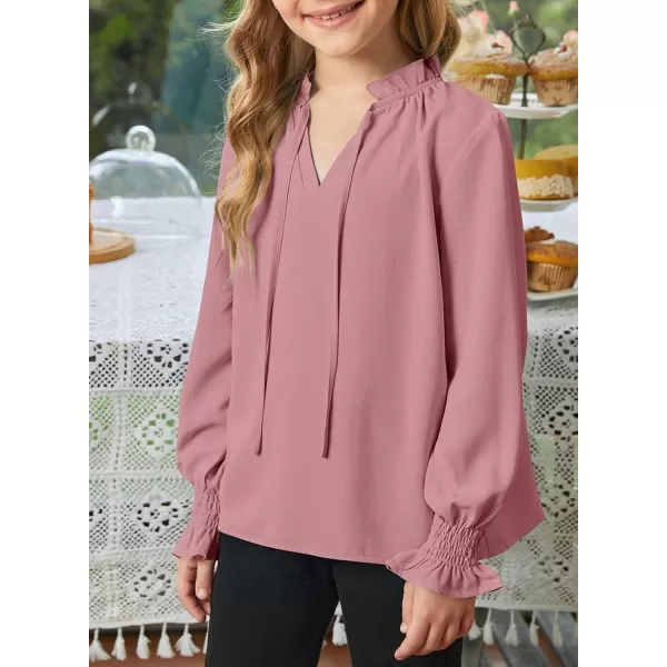 blibean Girls Long Sleeve Chiffon Blouses V Neck Smocked Cuffs Shirts Tops 6-15 Years