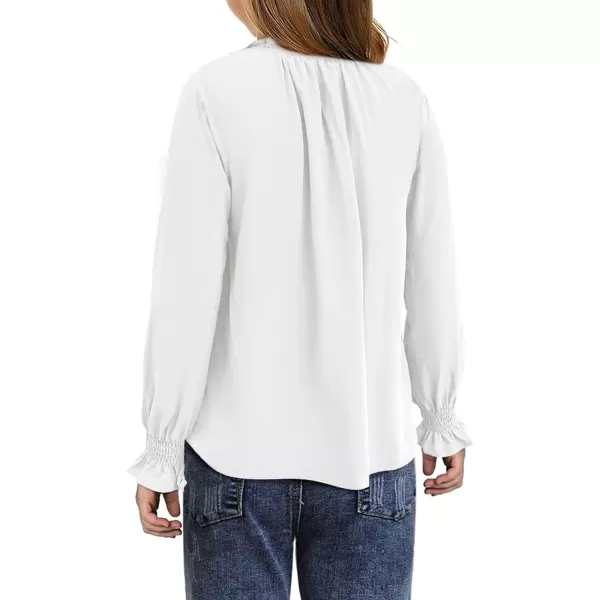 blibean Girls Long Sleeve Chiffon Blouses V Neck Smocked Cuffs Shirts Tops 6-15 Years