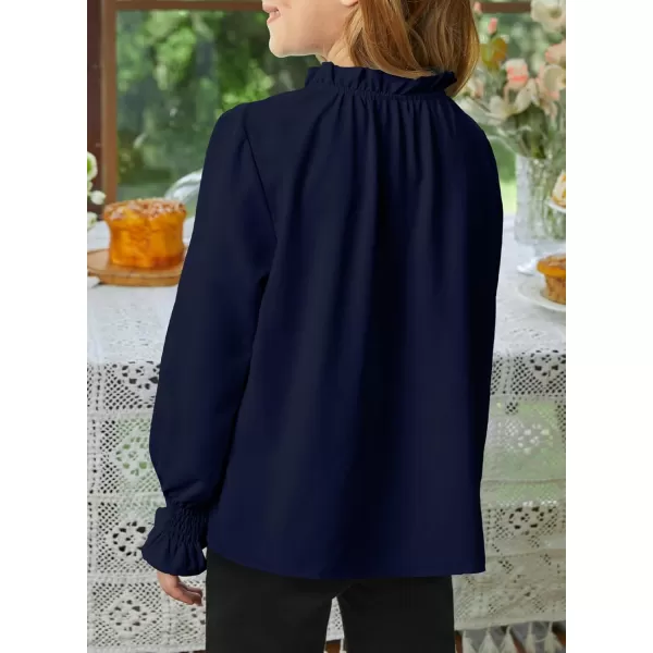 blibean Girls Long Sleeve Chiffon Blouses V Neck Smocked Cuffs Shirts Tops 6-15 Years