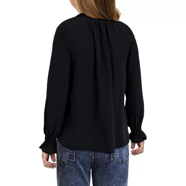 blibean Girls Long Sleeve Chiffon Blouses V Neck Smocked Cuffs Shirts Tops 6-15 Years