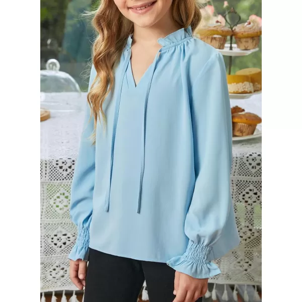blibean Girls Long Sleeve Chiffon Blouses V Neck Smocked Cuffs Shirts Tops 6-15 Years