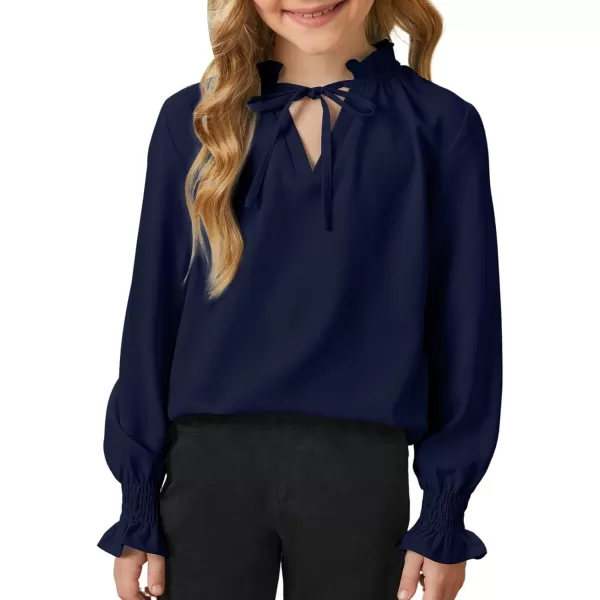 blibean Girls Long Sleeve Chiffon Blouses V Neck Smocked Cuffs Shirts Tops 6-15 Years