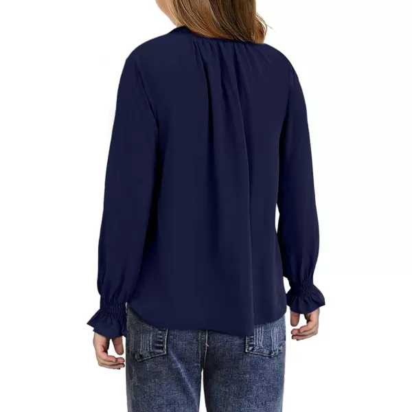 blibean Girls Long Sleeve Chiffon Blouses V Neck Smocked Cuffs Shirts Tops 6-15 Years