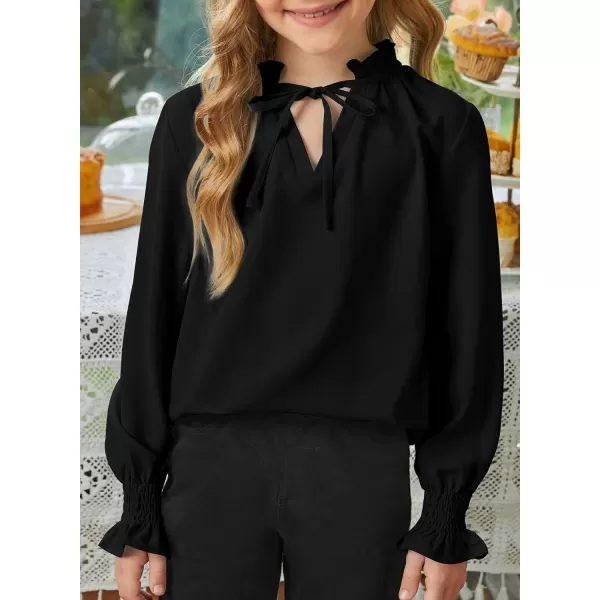 blibean Girls Long Sleeve Chiffon Blouses V Neck Smocked Cuffs Shirts Tops 6-15 Years