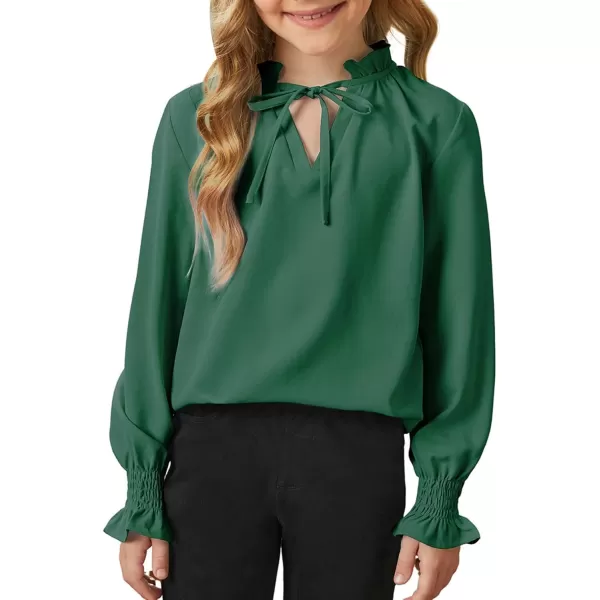 blibean Girls Long Sleeve Chiffon Blouses V Neck Smocked Cuffs Shirts Tops 6-15 Years