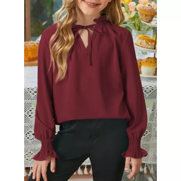 blibean Girls Long Sleeve Chiffon Blouses V Neck Smocked Cuffs Shirts Tops 6-15 Years