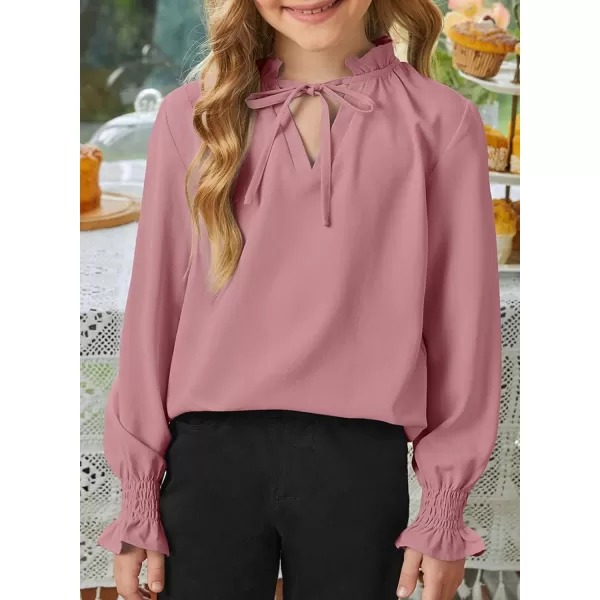 blibean Girls Long Sleeve Chiffon Blouses V Neck Smocked Cuffs Shirts Tops 6-15 Years