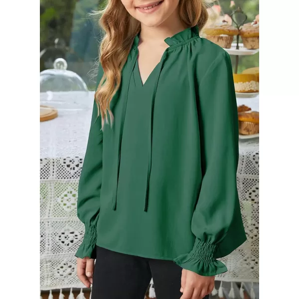 blibean Girls Long Sleeve Chiffon Blouses V Neck Smocked Cuffs Shirts Tops 6-15 Years