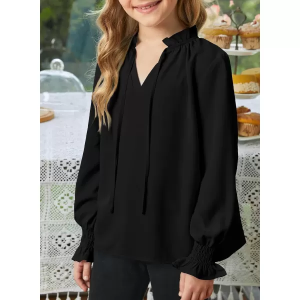blibean Girls Long Sleeve Chiffon Blouses V Neck Smocked Cuffs Shirts Tops 6-15 Years